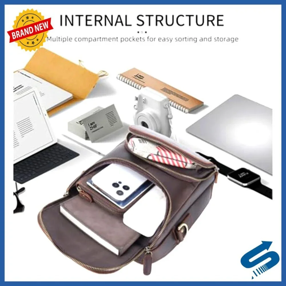 Leather Messenger Crossbody Bag for Men Work Travel Business